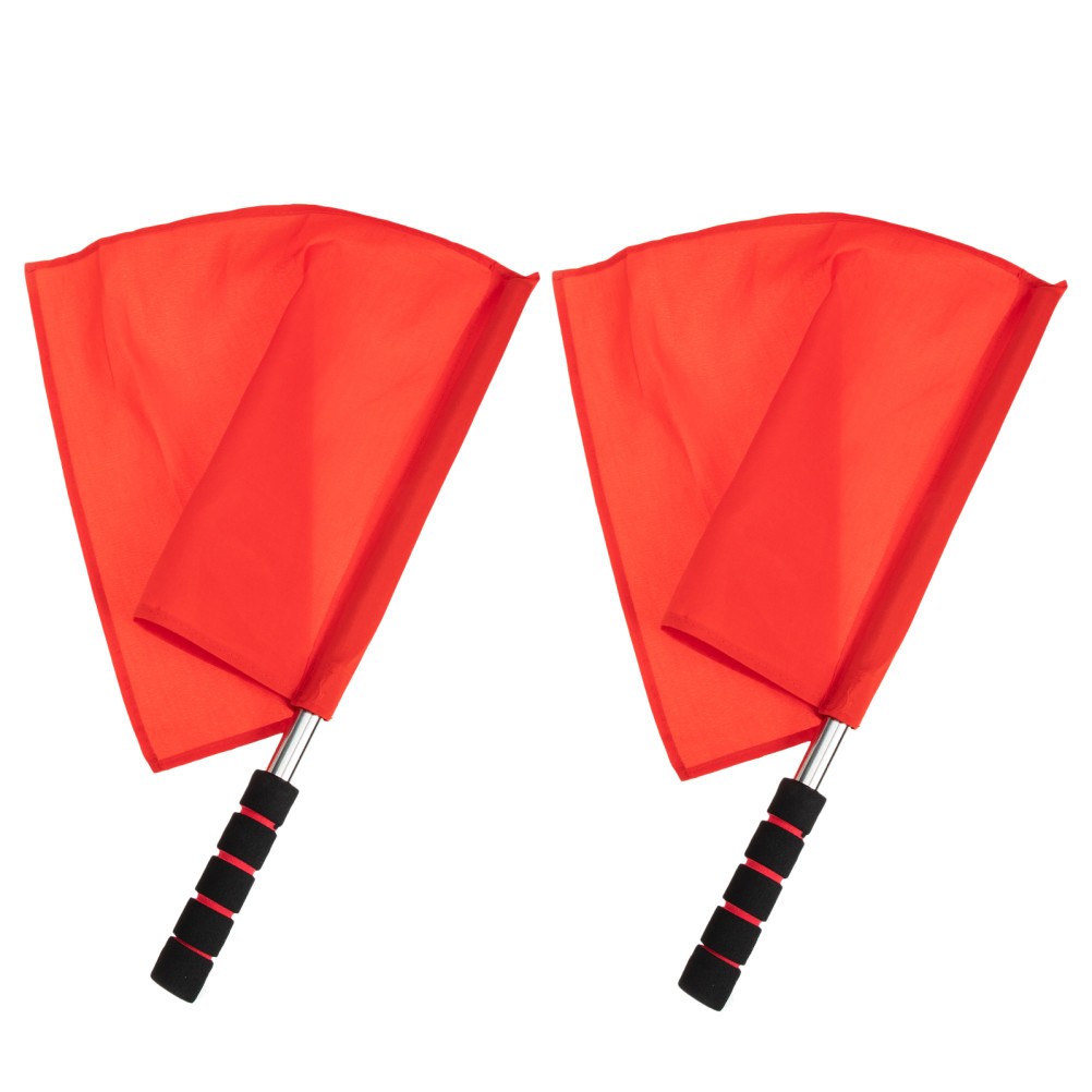 Set of 2 Reusable Signal Flags Red with Stainless Steel Pole for Match Referees