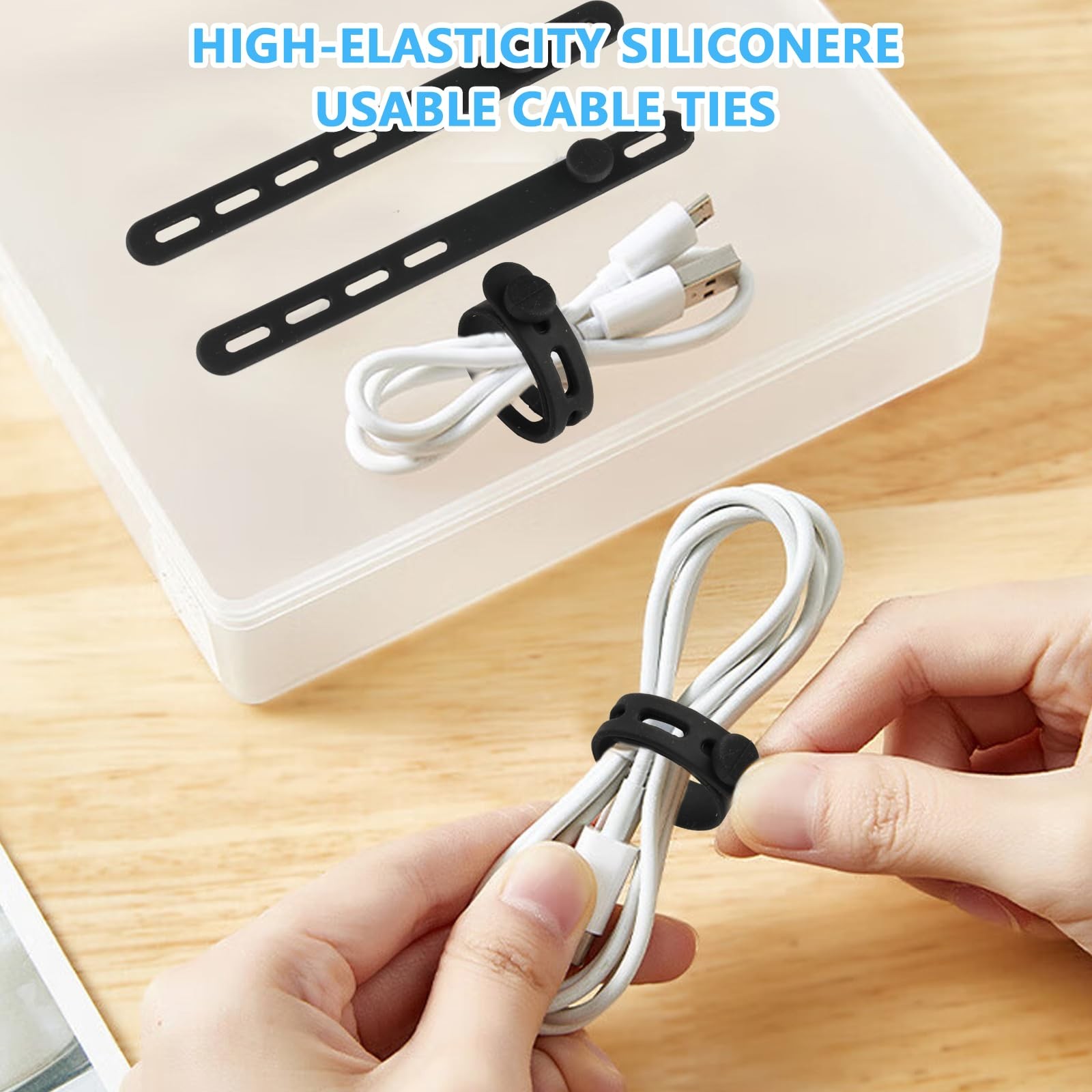 20 Pcs Black Silicone Cable Ties, Reusable Straps 5in, B-20pcs