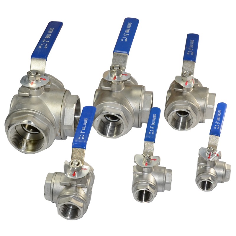 1/2"-2" 3-way NPT threaded Ball Valve Female Port L Type SS304 for water oil