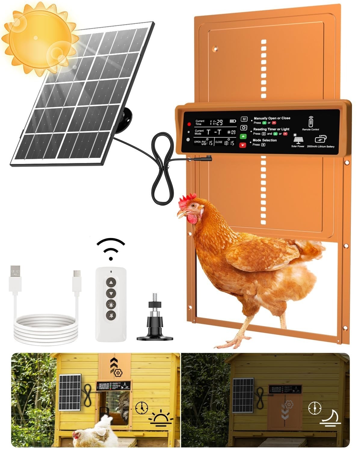 AsFrost Automatic Chicken Coop Door Solar Powered Timer & Light Sensor