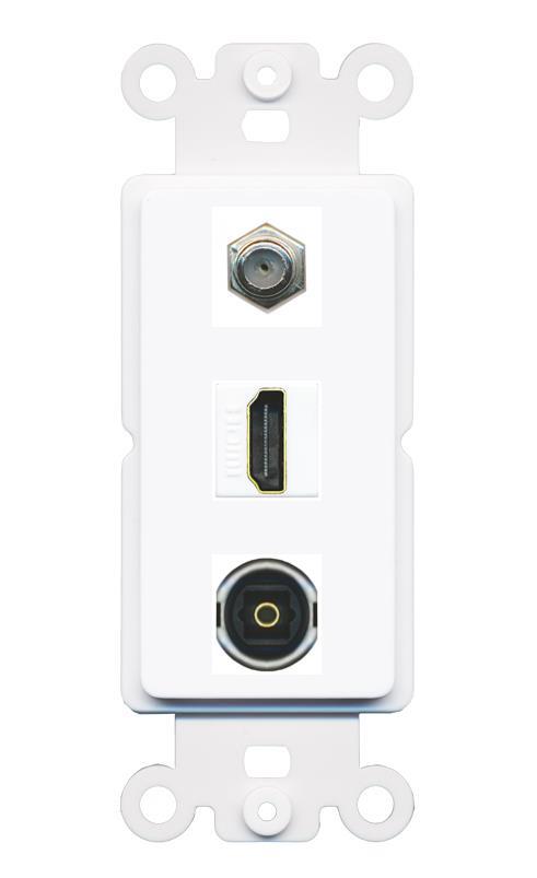 [3 Ports] COAX HD TOSLINK Rocker Wall Plate White