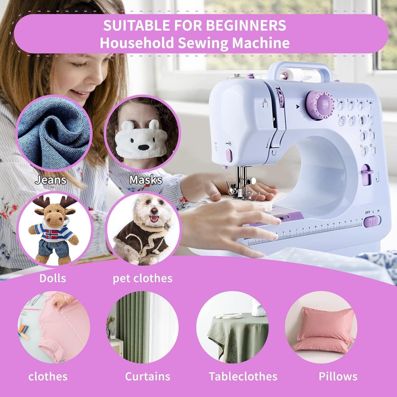 Mini Sewing Machine, Portable Sewing Machine for Beginners with 12 Built-In S...