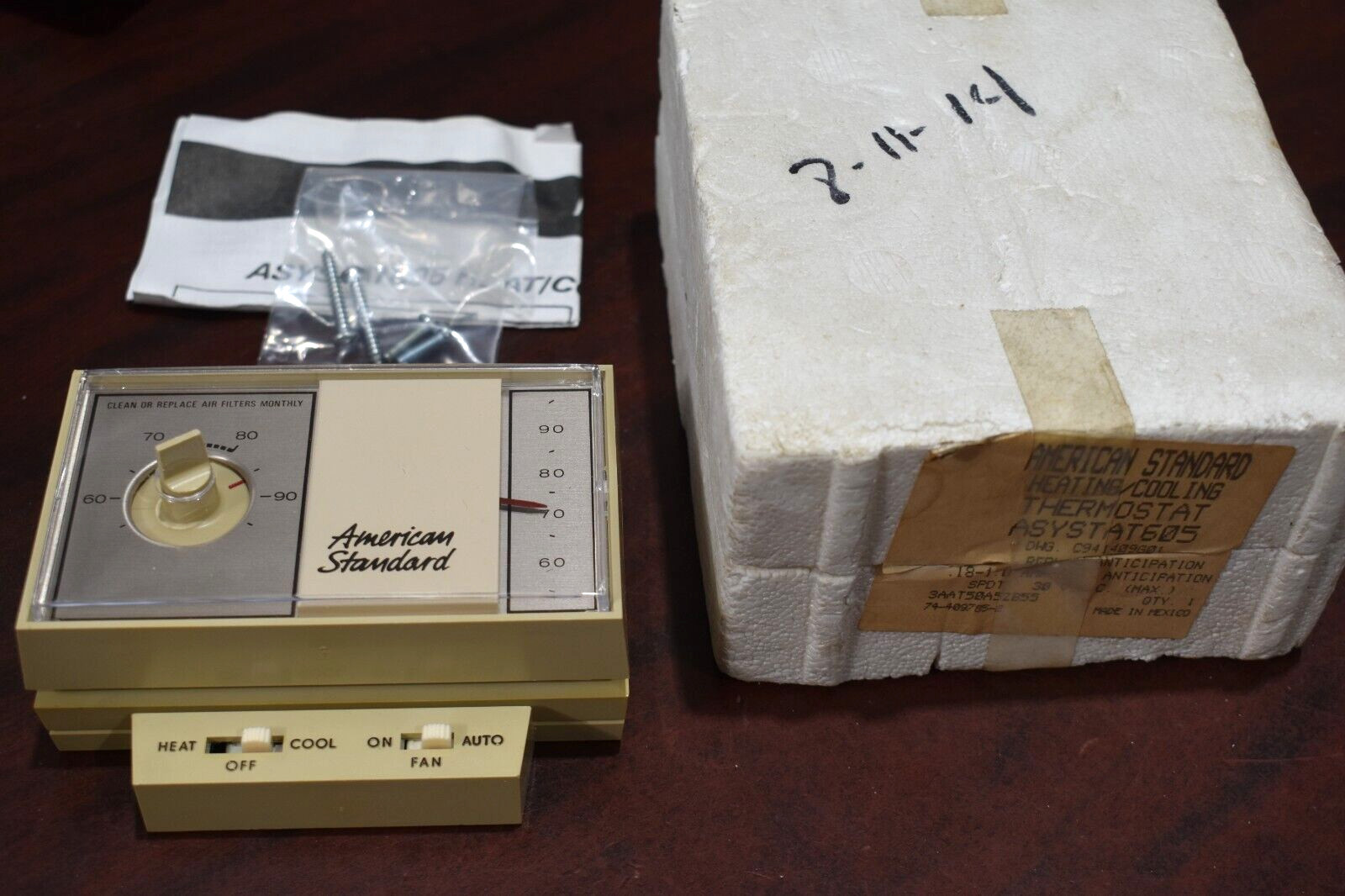 American Standard ASYSTAT605 Heating/Cooling Thermostat 3AAT50A52B55