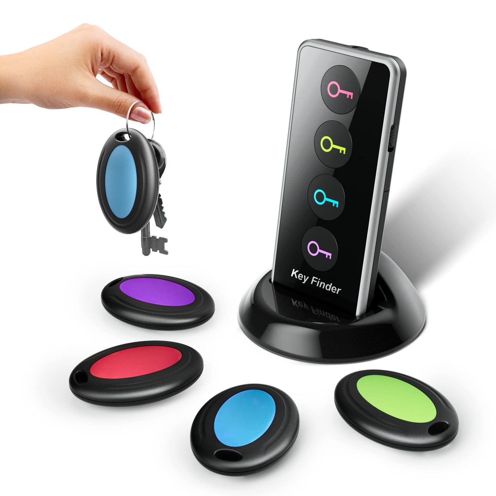 Key Finder Locator with Sound, 100ft RF Tracker Tags with Light, 80dB+ Loud B...