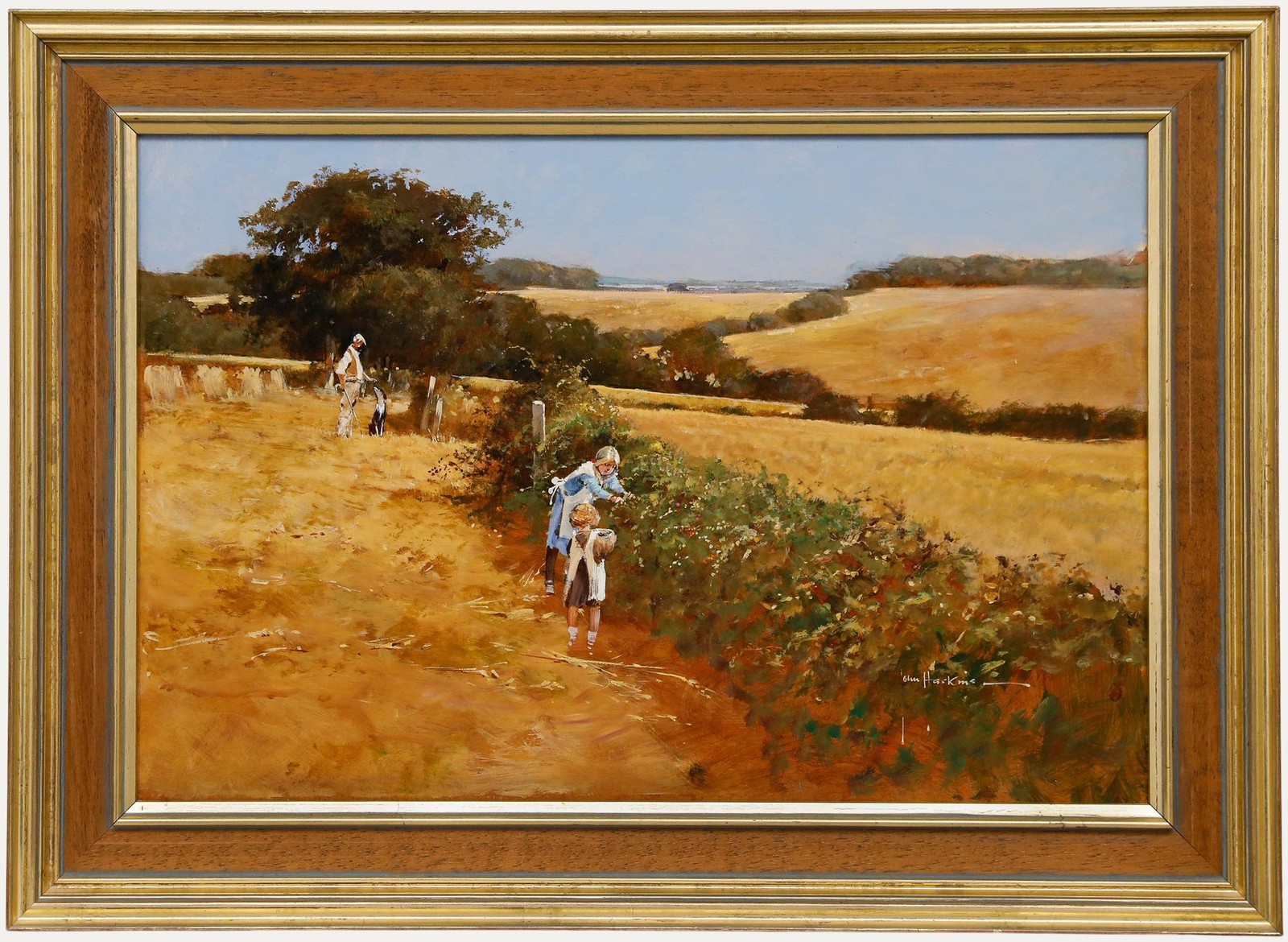 John Haskins (b.1938) - 20th Century Acrylic, The Blackberry Pickers