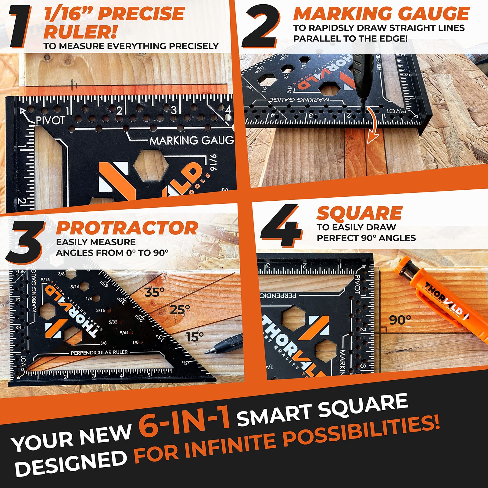 2 PCS 7 Inch Carpenter Square Set 1/16 Precision MultiPurpose Tool Set