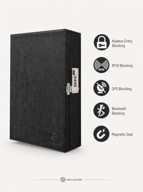 Faraday Key Box with Combination Lock () – Wall Mounted Signal Blocking Black