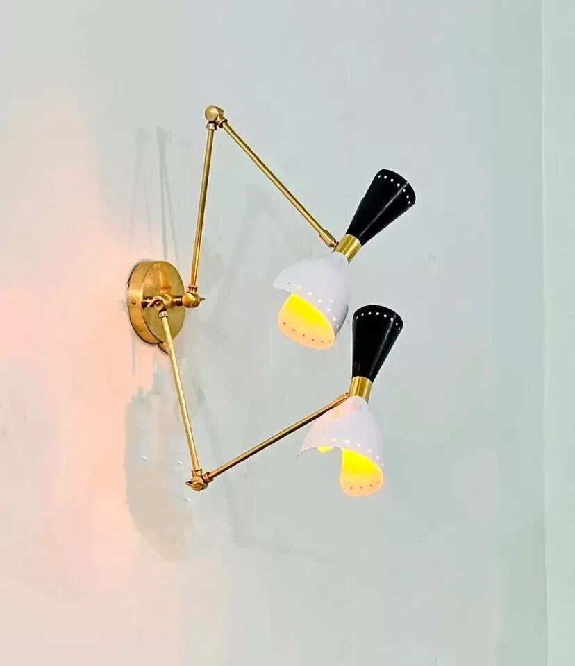Mid Century Modern Raw Brass Sputnik Wall chandelier 2 Arm Light Fixture.
