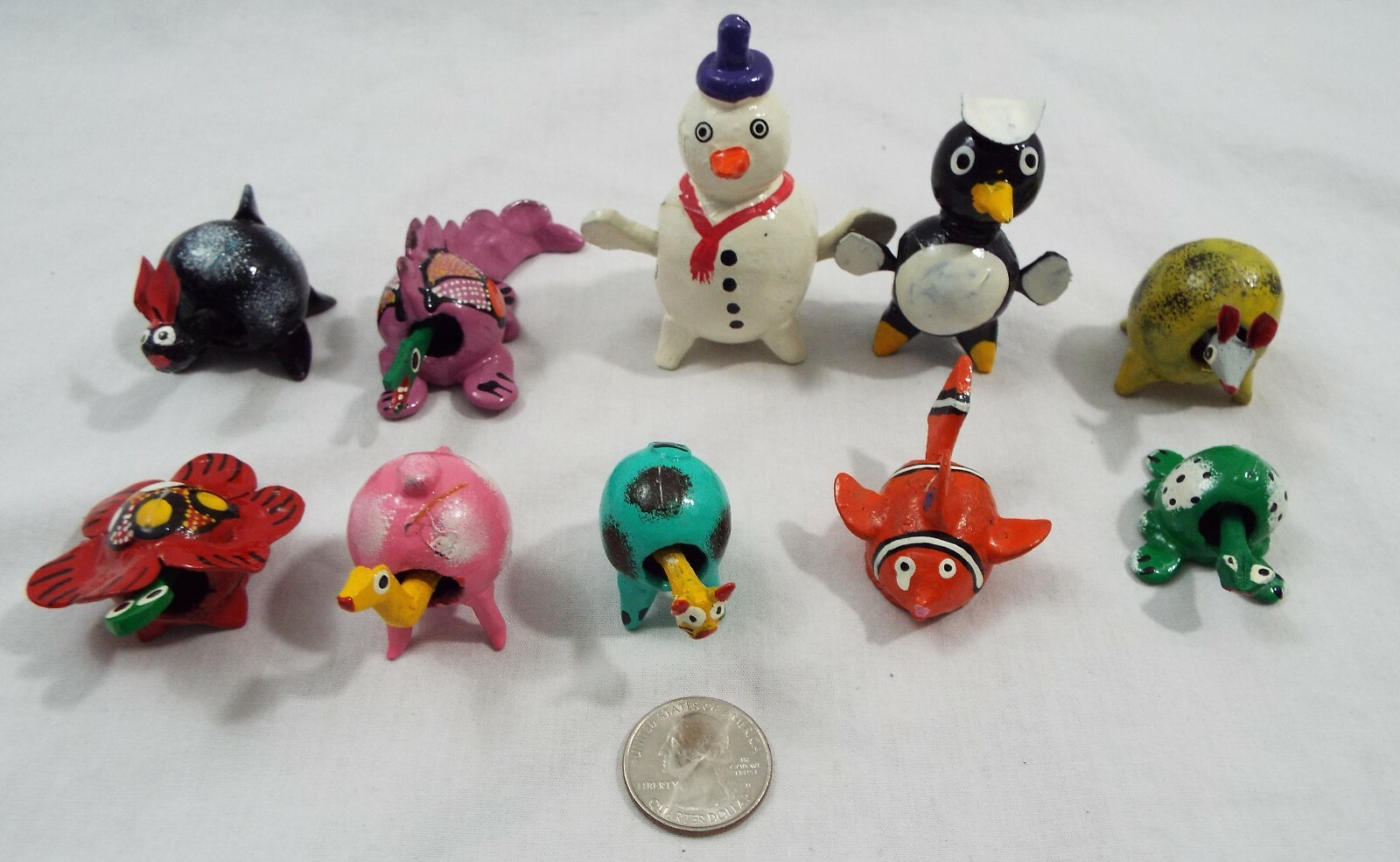 Lot of 10 Assorted Bobble Head Various Animals Frog Turtle Bunny Cat Fish Camel