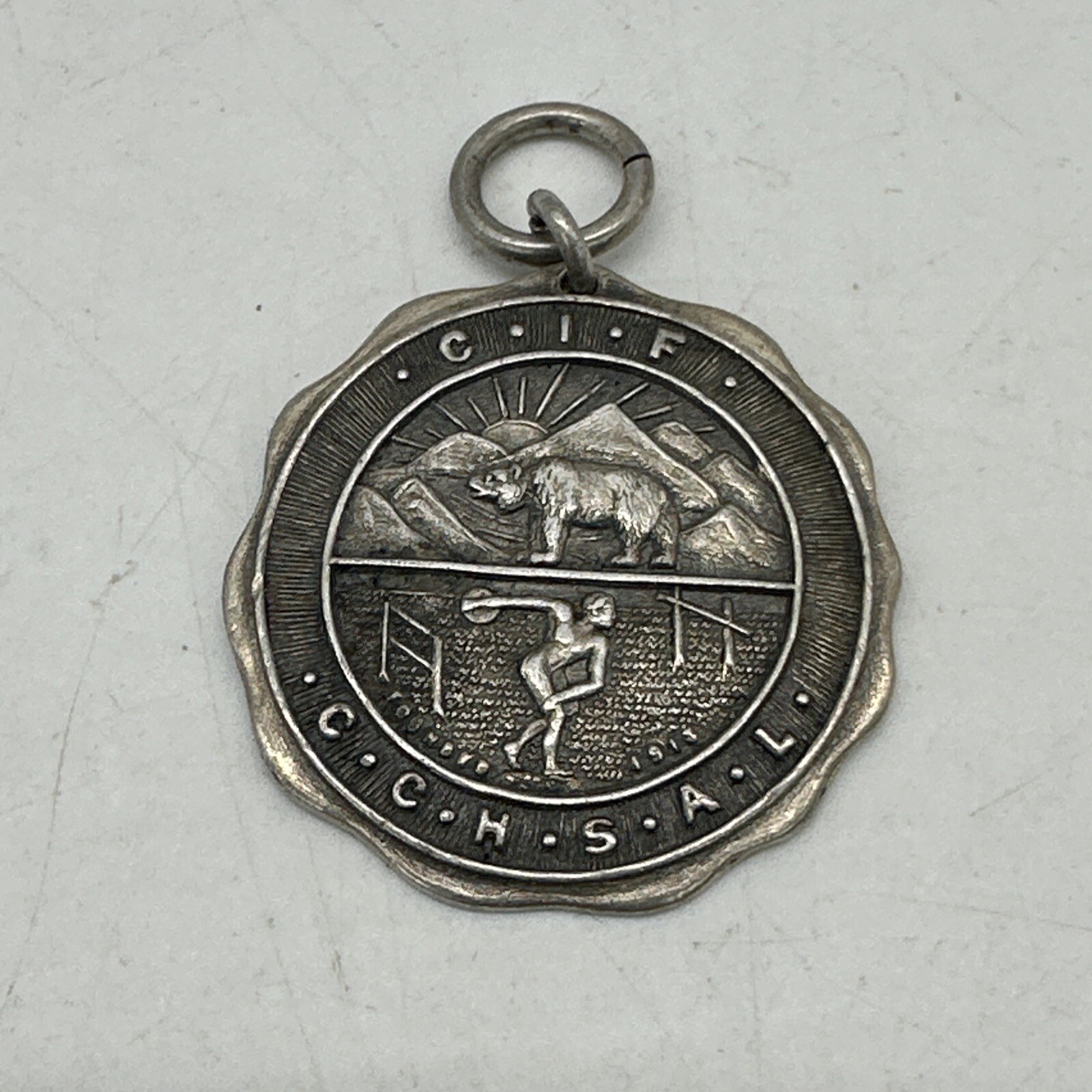 Vtg Sterling Silver CIF Golf FOB Medal Medallion 1937 Bear Discus Seal Pendant