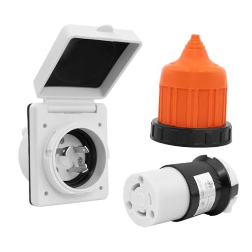 30 Amp RV Shore Power Inlet Kit L5-30R/L5-30P 30A Inlet+ Connector Combo White