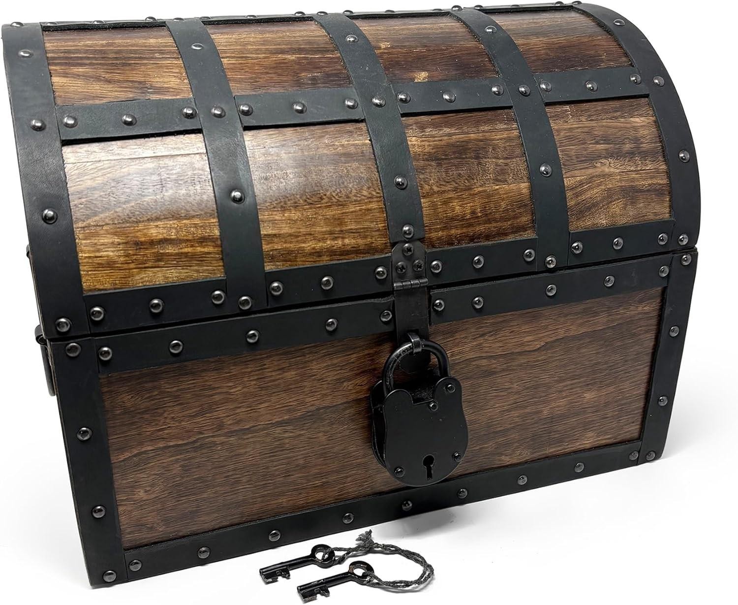 Nautical Cove Handmade Wooden Treasure Chest Storage Box Real Leather Accents