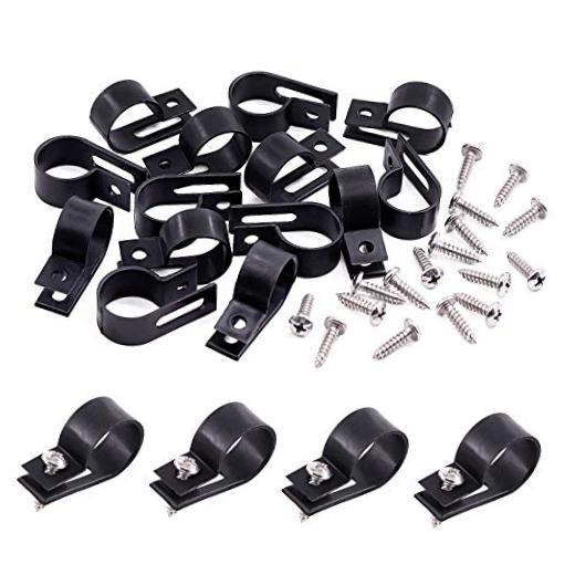 120 Pack White Nylon Plastic R-Type Cable Clips Clamp Kit, 3/4 Inch Black