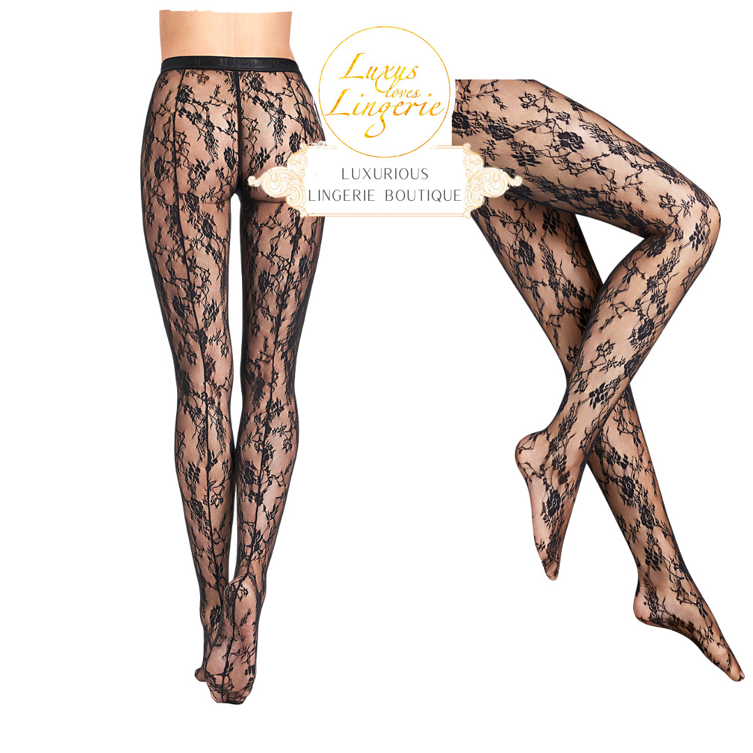 Katharina Tights By Wolford M Medium Black Transparent Lace With Seam