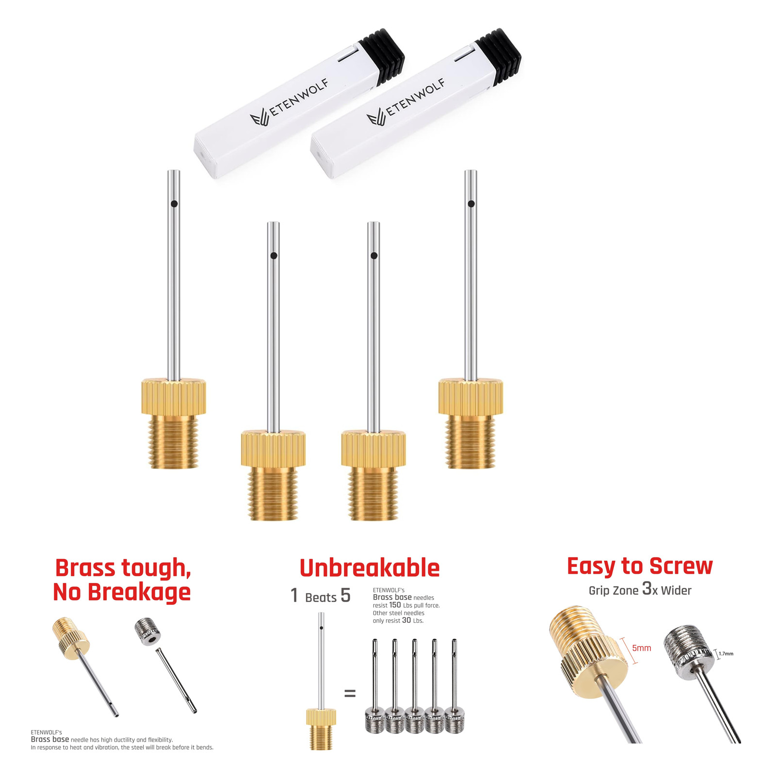 Brass Ball Pump Needles with Storage Case Heavy Duty Stainless Steel Inflator