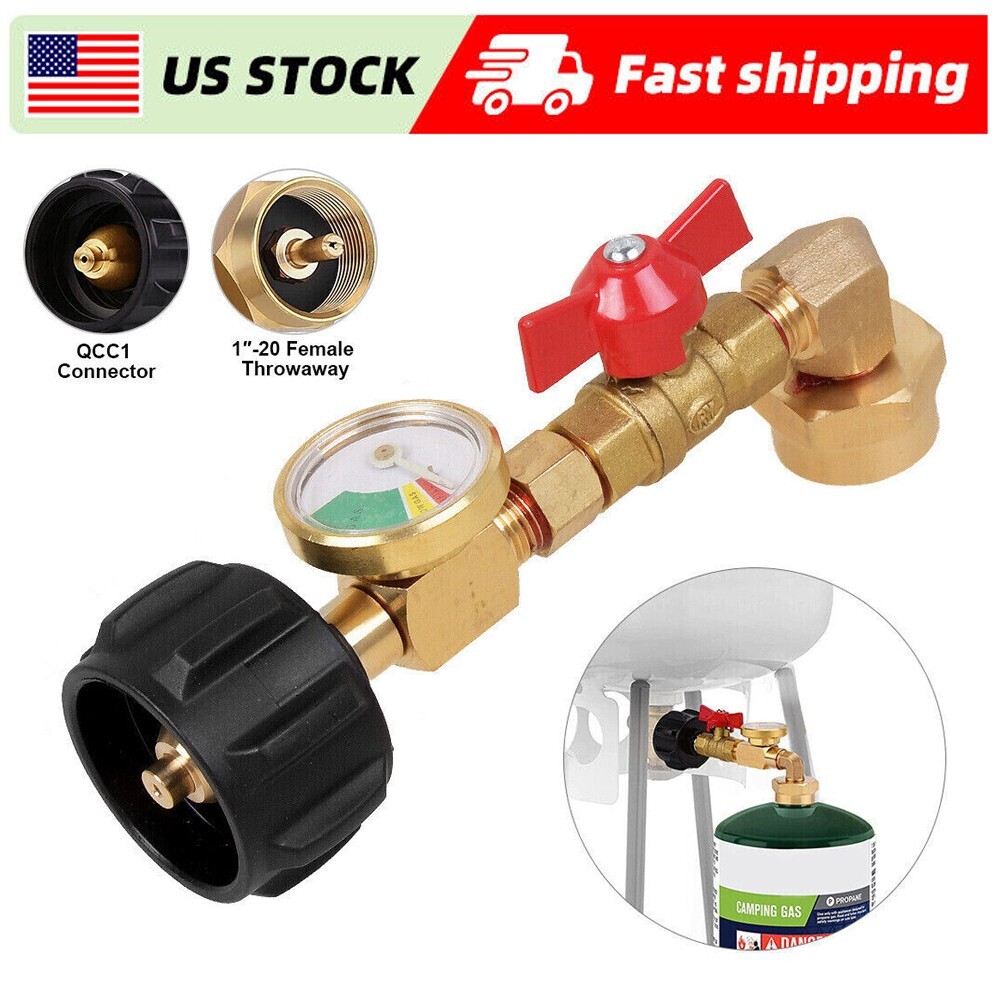 1-4 Propane Refill Adapter With Valve and Gauge Fill 1Lb Bottle From 5-40Lb Tank