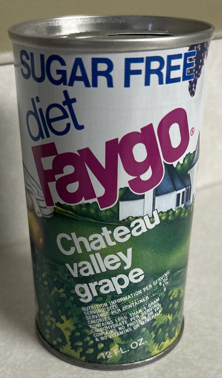 Vintage SUGAR FREE DIET FAYGO CHATEAU VALLEY GRAPE 12 Oz. Steel Empty Can