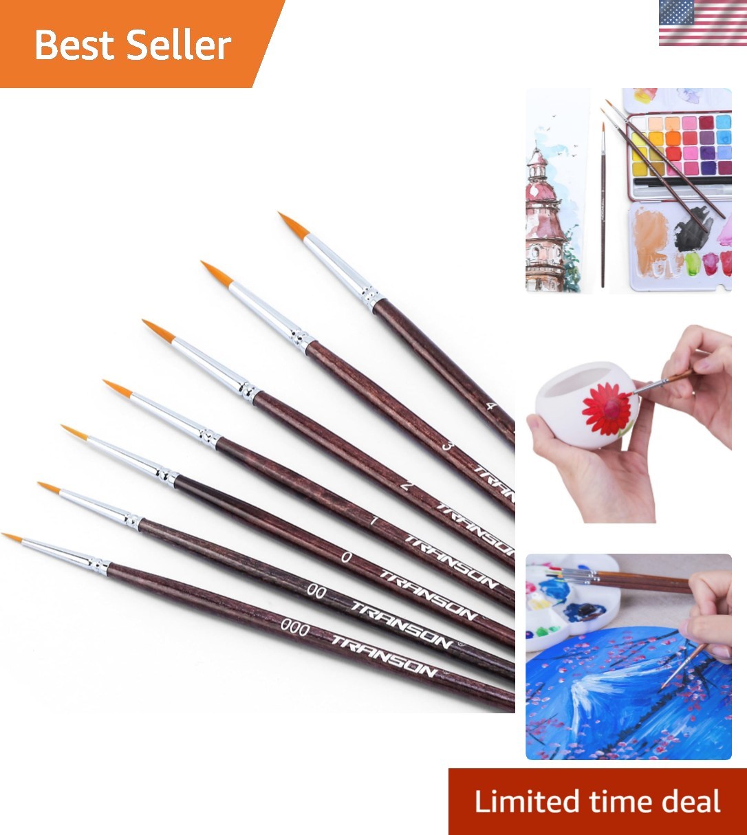 7-Piece Detail Paint Brush Set: Perfect for Acrylic, Gouache & Oil Painting
