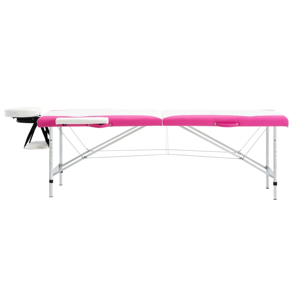 2-Zone Foldable Massage Table Aluminum White and Pink