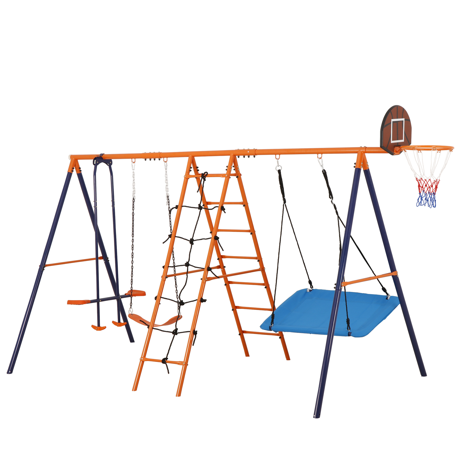 6 in 1 Swing Set Outdoor Kids Play Ground with Safety Frame for Backyard Park