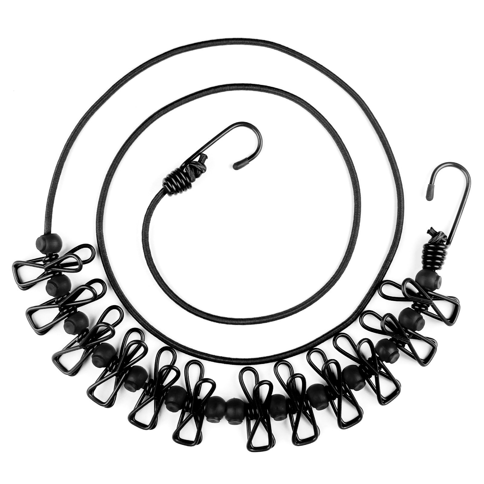 HAWATOUR Retractable Travel Clothesline with 12 Pcs 10 feet, Black