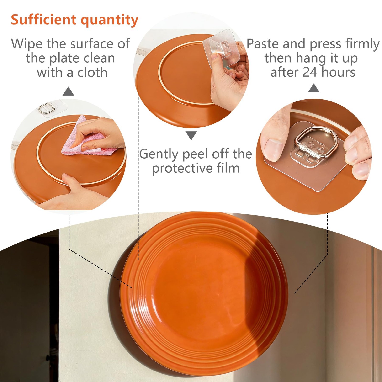 40 Pack Adhesive Invisible Plate Hangers, 20 D-Ring & 20 Triangle Hook Combo,...