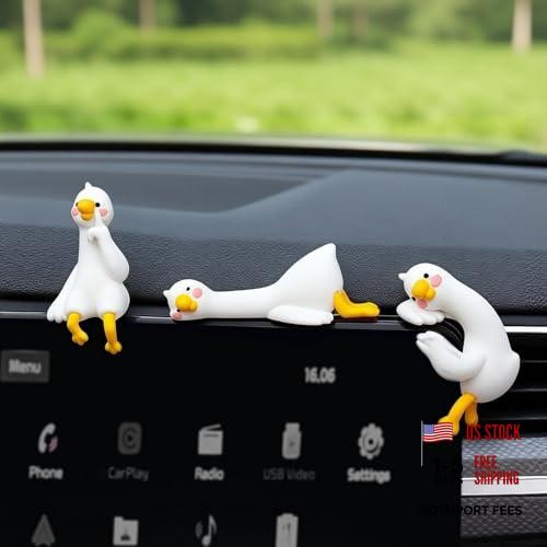 3 Pcs Mini Goose Figurines Car Decor Dashboard Decorations, Computer Monitor