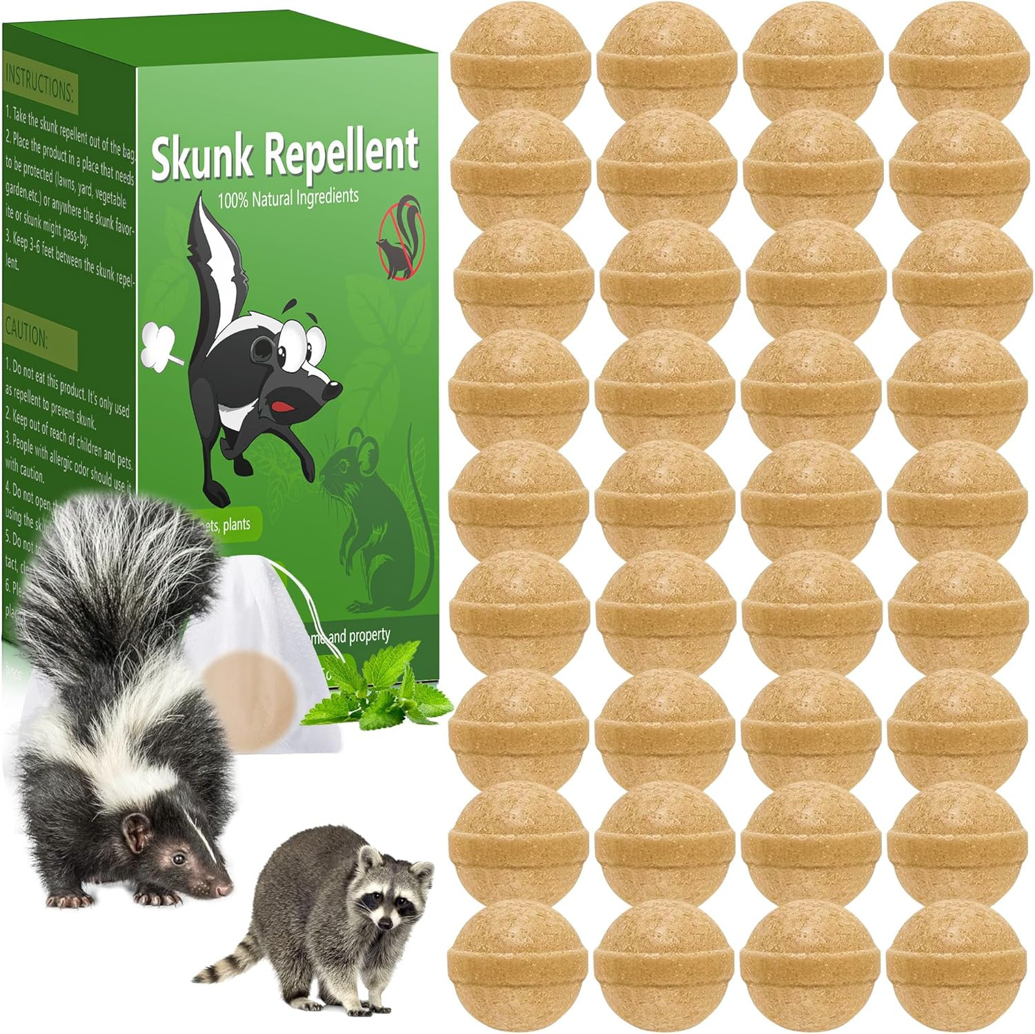 36 Pack Skunk & Raccoon Repellent for Yard, Natural Peppermint Rodent Repellent