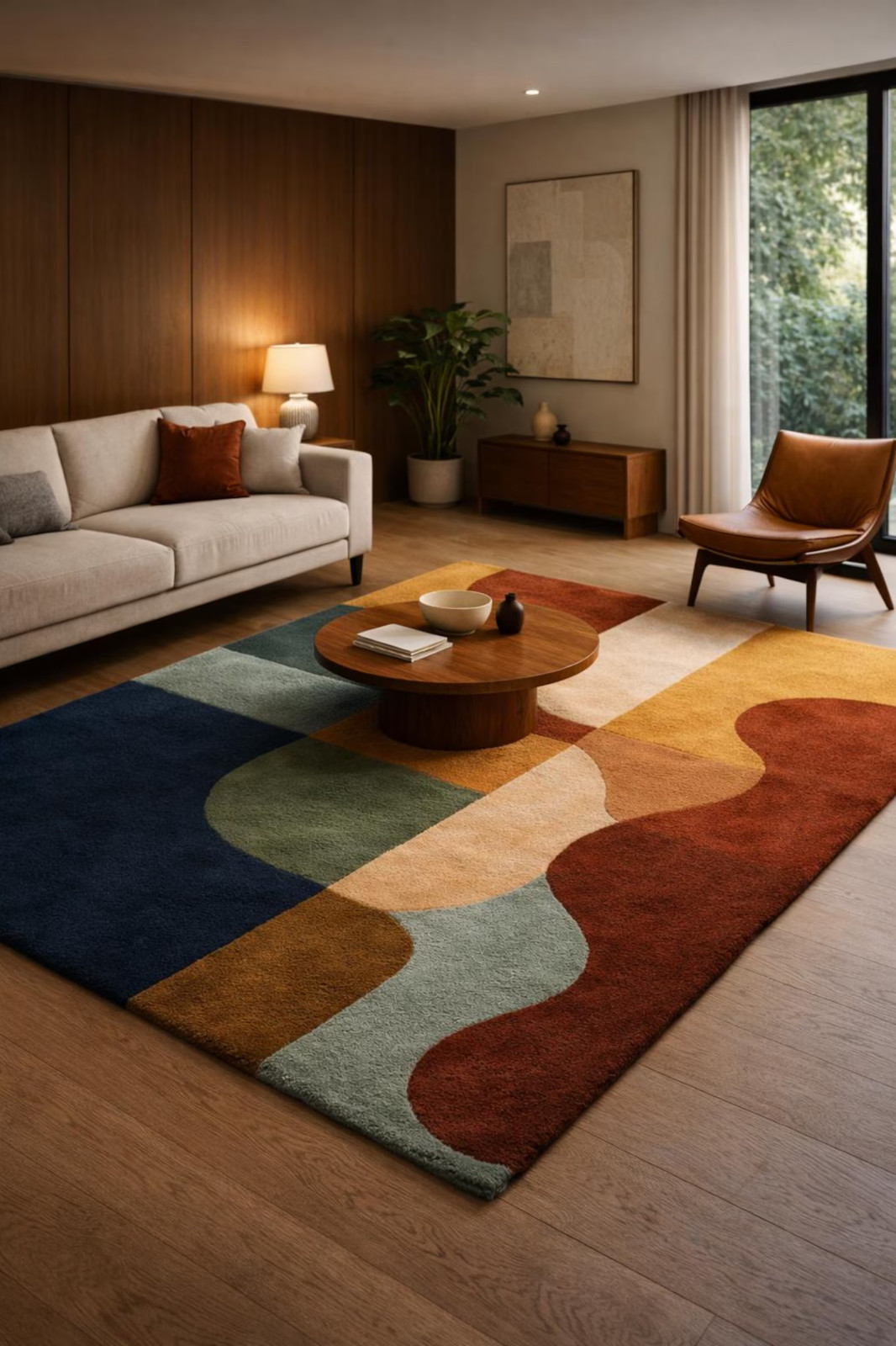 Hand Tufted Wool Abstract Area Rug Modern Mid Century Geometric Luxury Custom