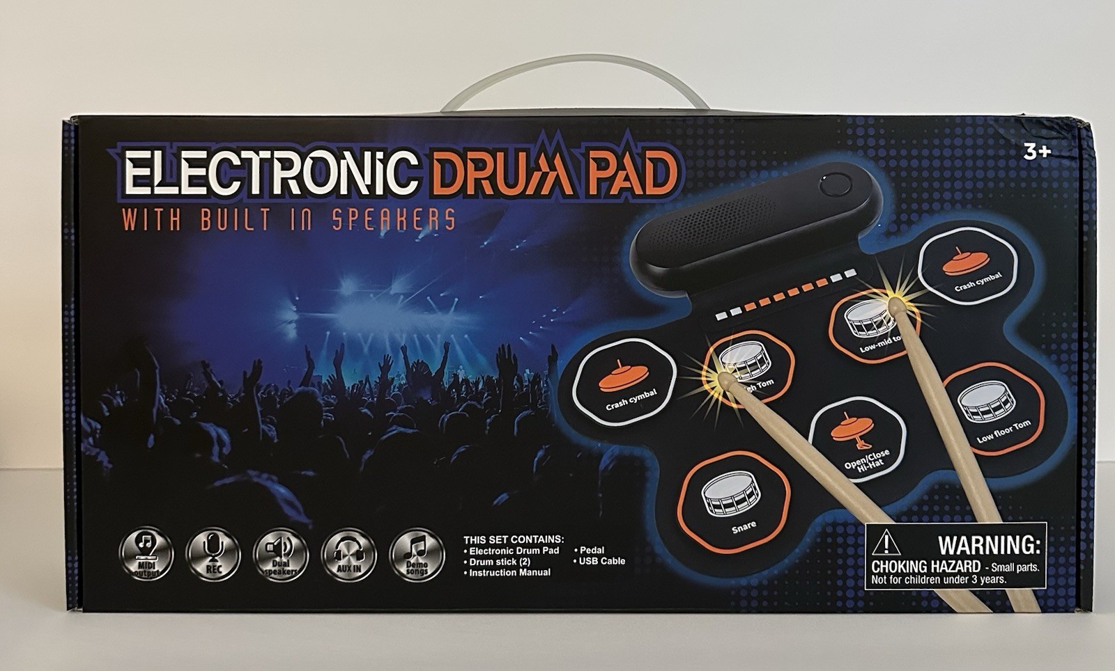 Electronic Drum Pad With Built In Speakers w/Drumsticks Pedals USB Cable