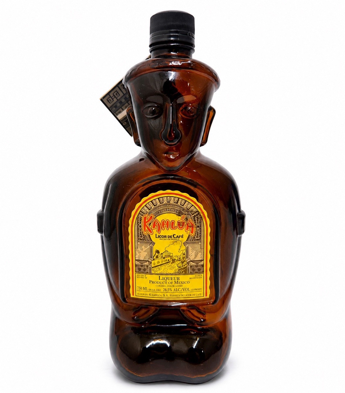 Kahlua Brown Glass Tiki Bottle Empty With Screw Top Appx  WW/Tag 750 ML 1994