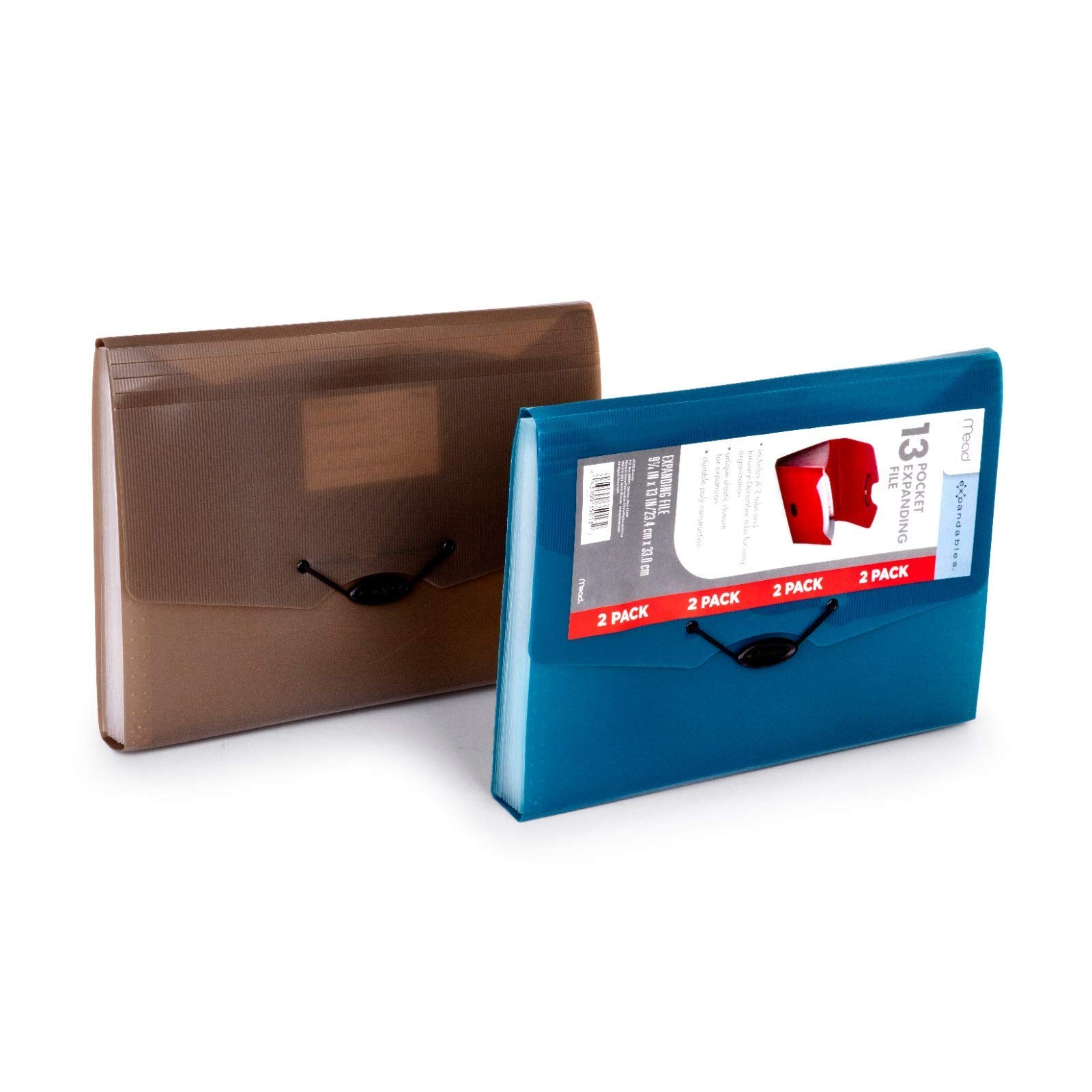 Mead 2 Pack 13 Pocket Expanding Accordion Folders, 13 x 9.25 inches, Multi
