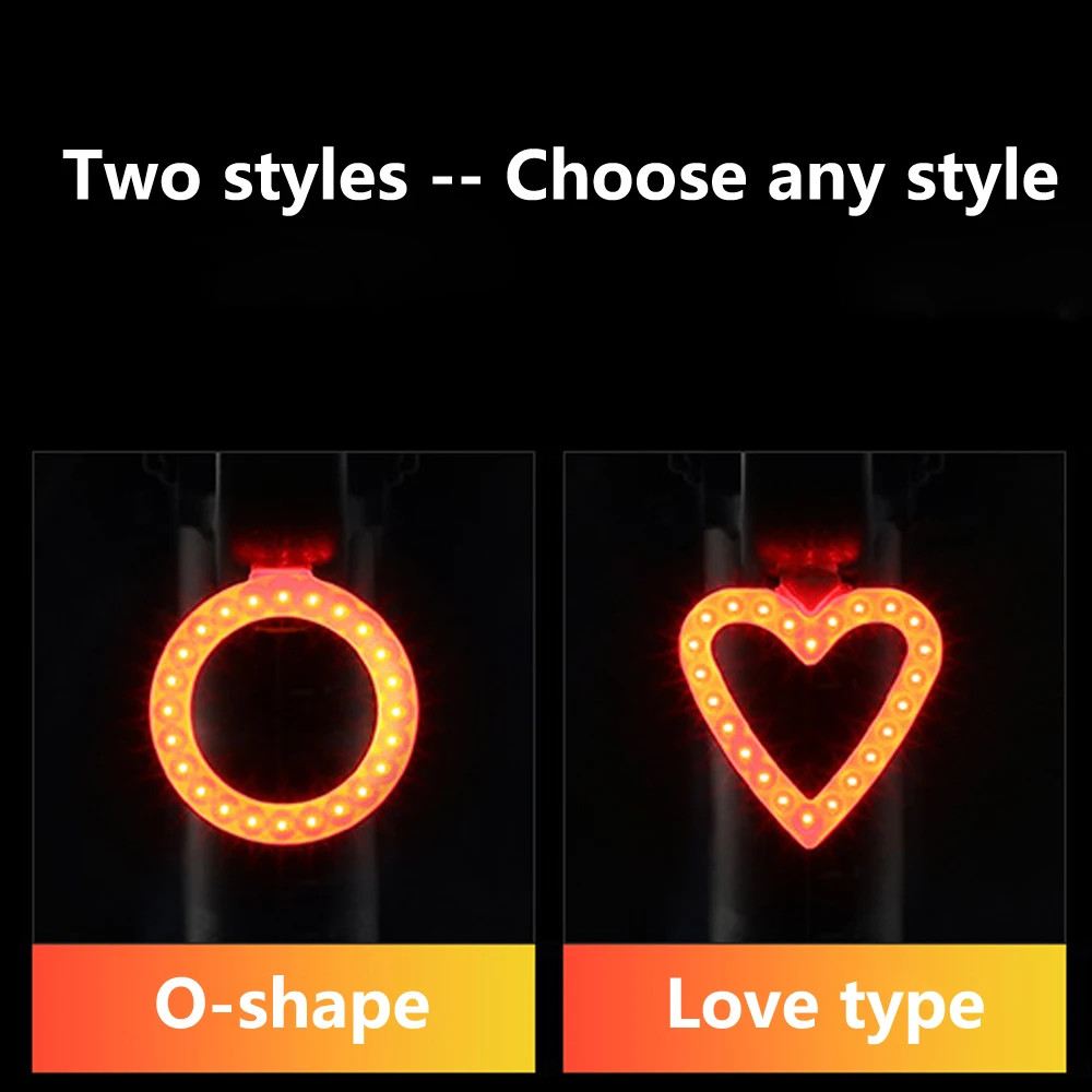 Bicycle Rear Light Bike Taillights COB LED bicycle light Heart/Round Shape USB R