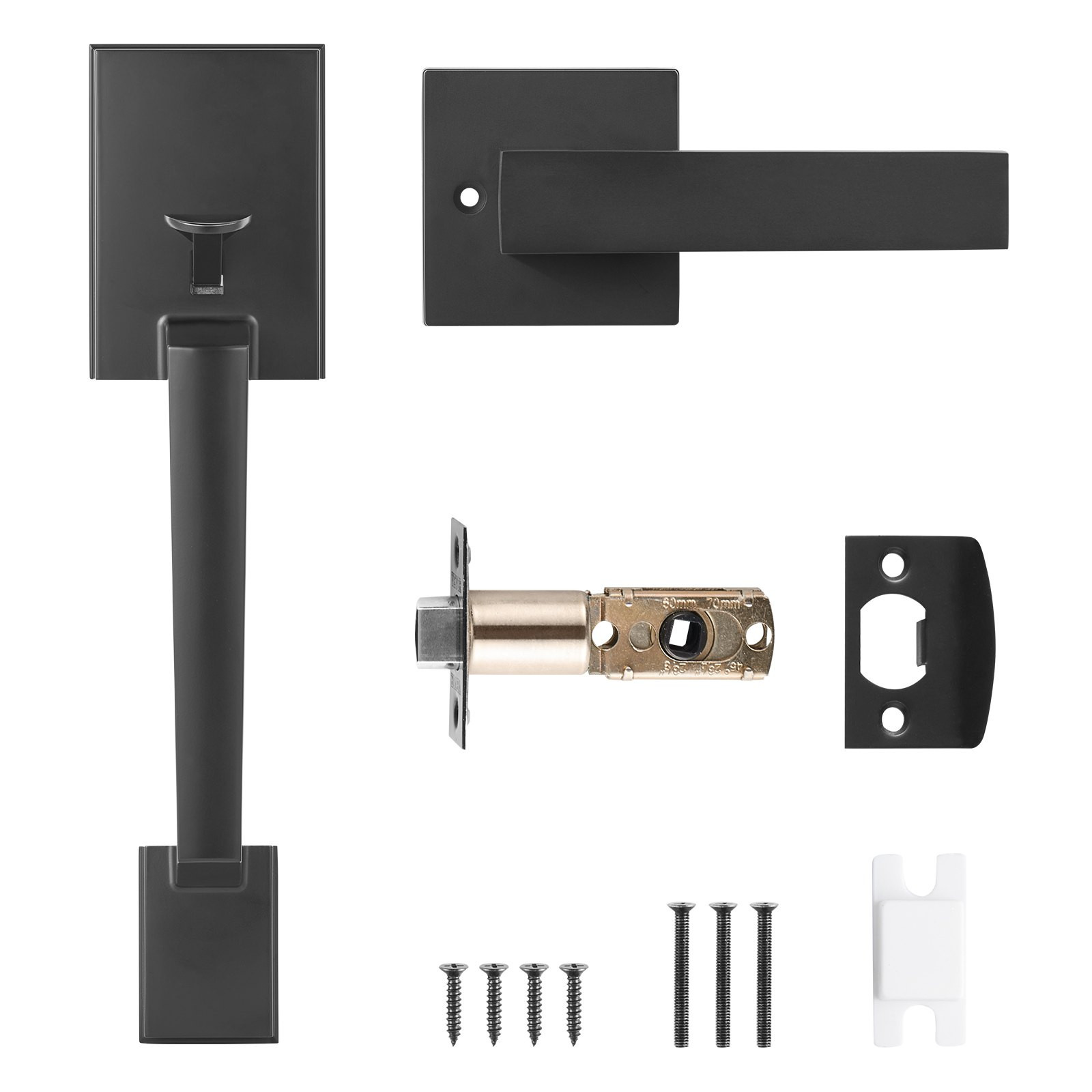 VEVOR Front Door Handle, Square Entry Handle Set with Lever, No Lock, Adjustable