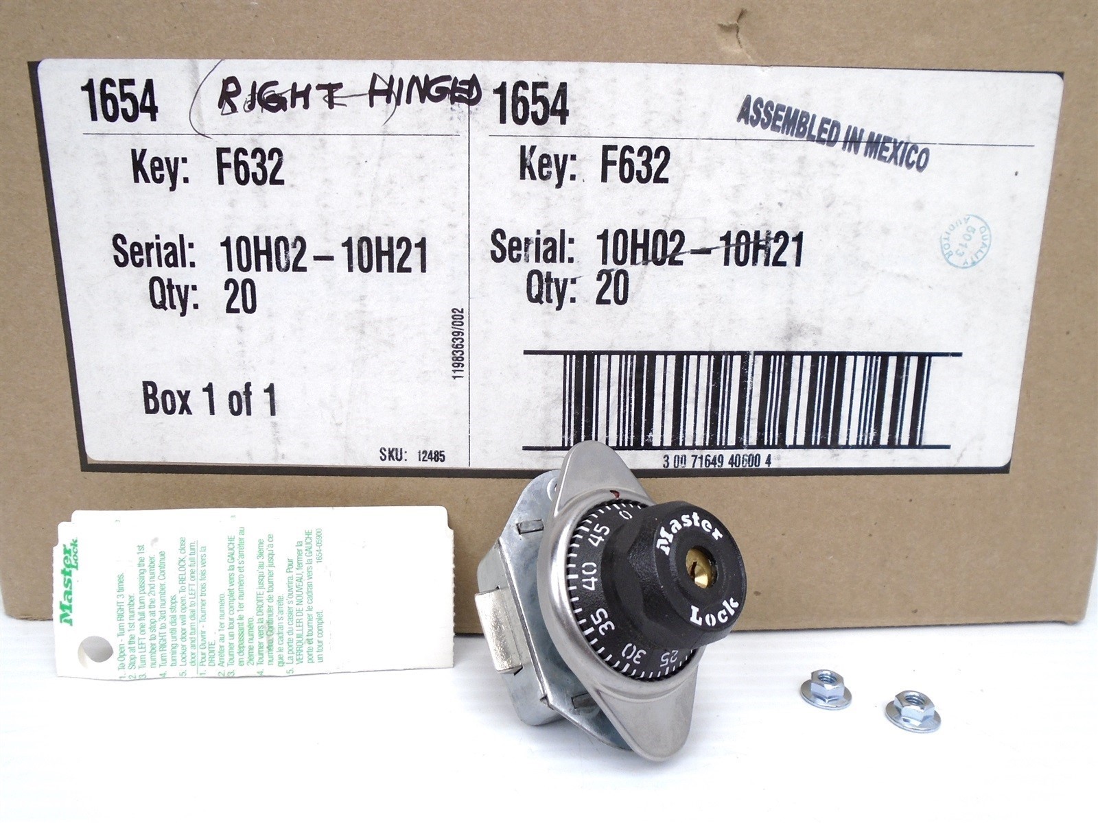 MASTER LOCK - 1654 - BUILT IN COMBO LOCK for RH Hinged LOCKER w/COMBO & NUTS NEW