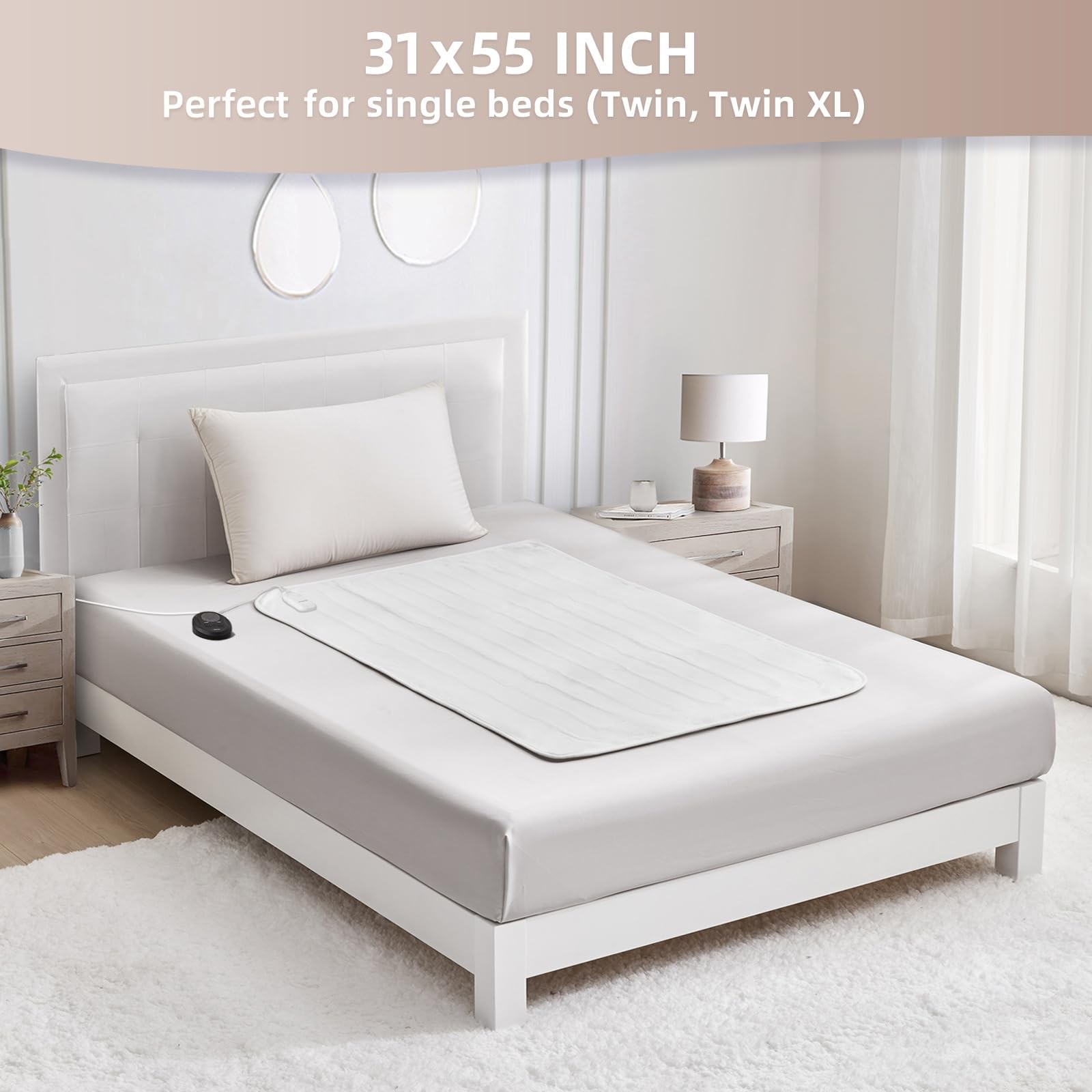 Bwarm Electric Heated Mattress Pad Mini Twin Size, 31" x Twin, White