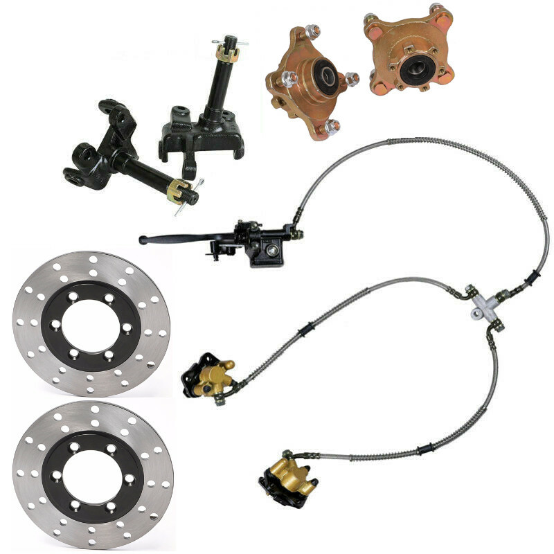 Go Kart ATV Quad Steering Spindle + 4 Stud Wheel Hub + Front Disc Brake Caliper