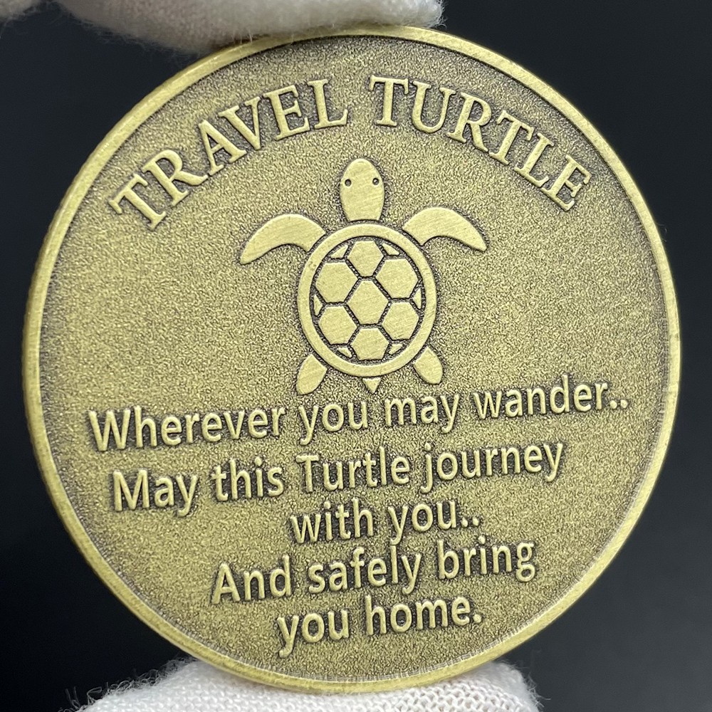 Travel Turtle Challenge Coin Inspirational Gift Medal Safe Journey Pocket Token