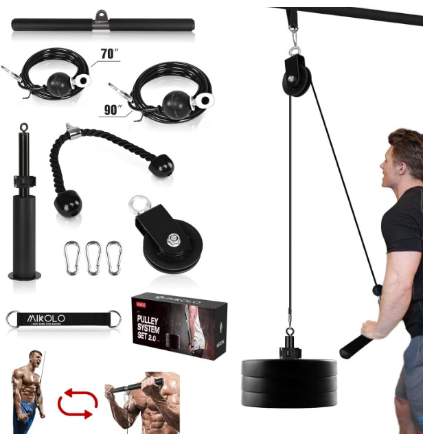 Fitness LAT and Lift Pulley System, Dual Cable Machine(70'' and 90'') with Upgr