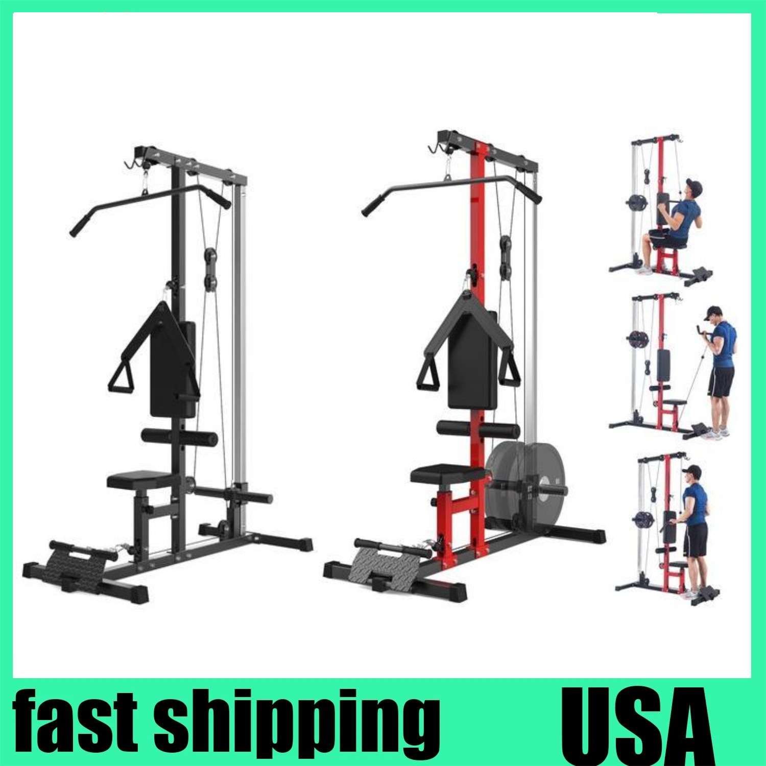 Lat Pull Down Machine System Workout Equipment w/ Seat & Knee Support 500LB