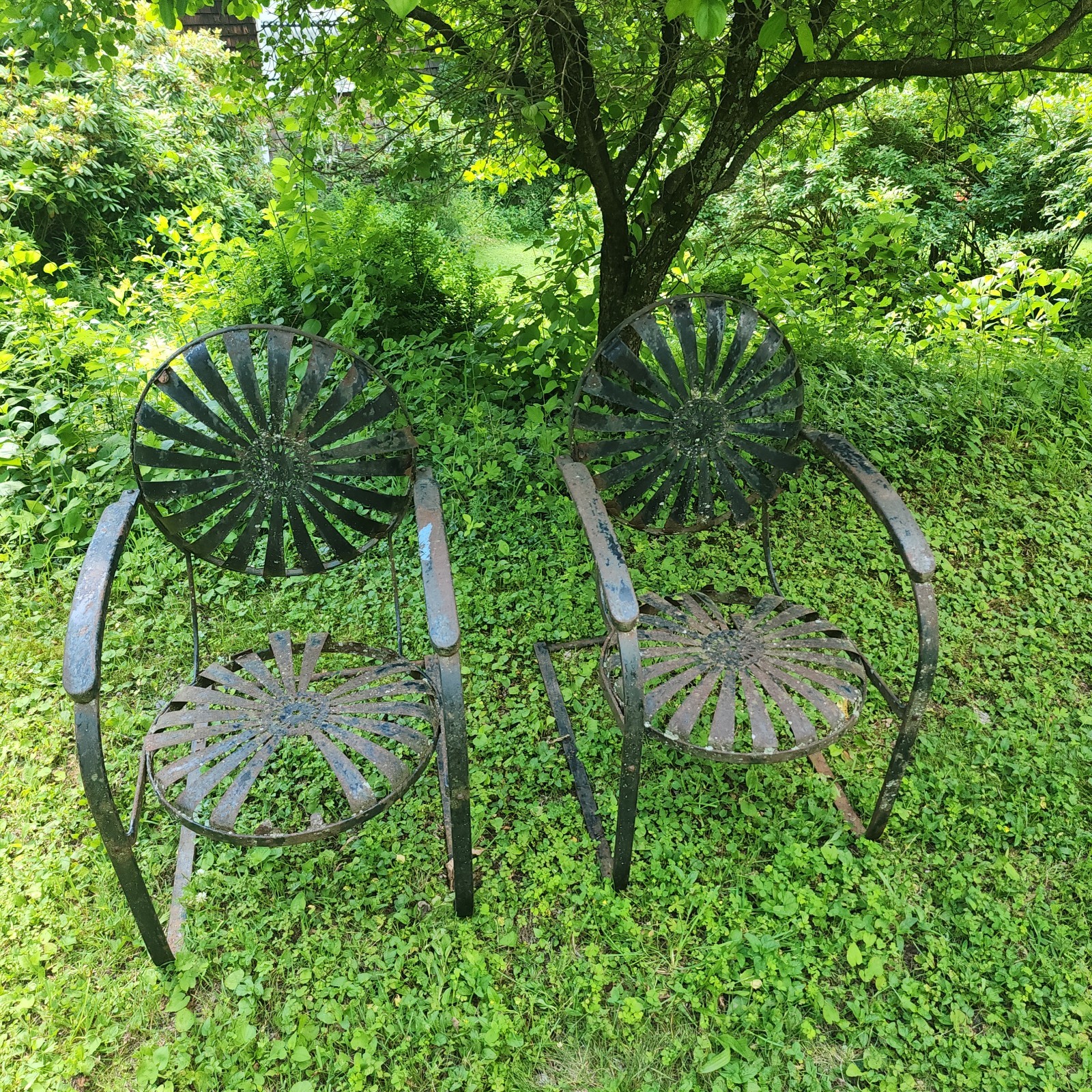 Rare ART DECO FRANCOIS CARRE  GARGEN  SUNBURST   Cantilevered Spring Arm Chairs