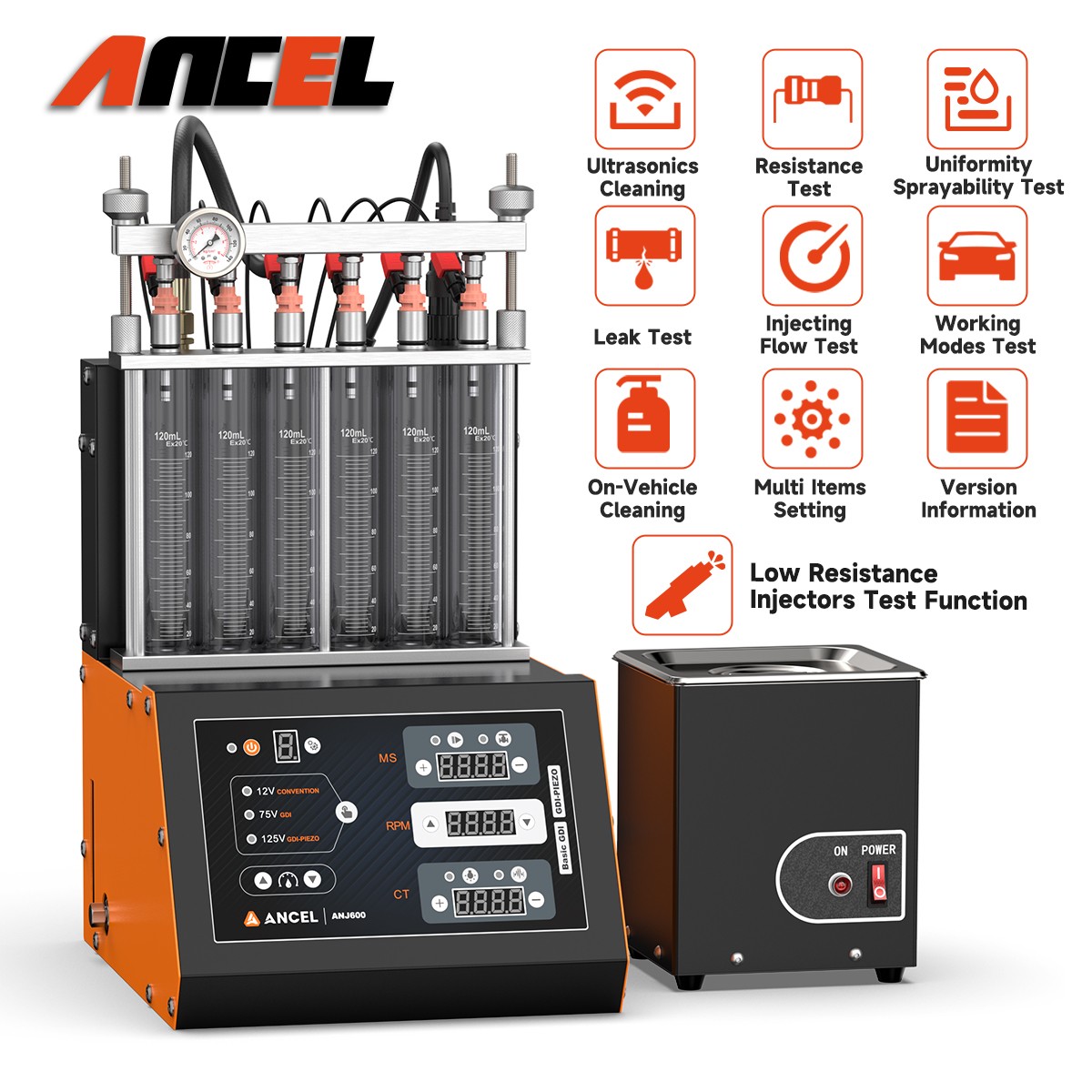 ANCEL ANJ600 GDI Piezo FSI EFI Fuel Injector Cleaner Tester Ultrasonic Cleaning