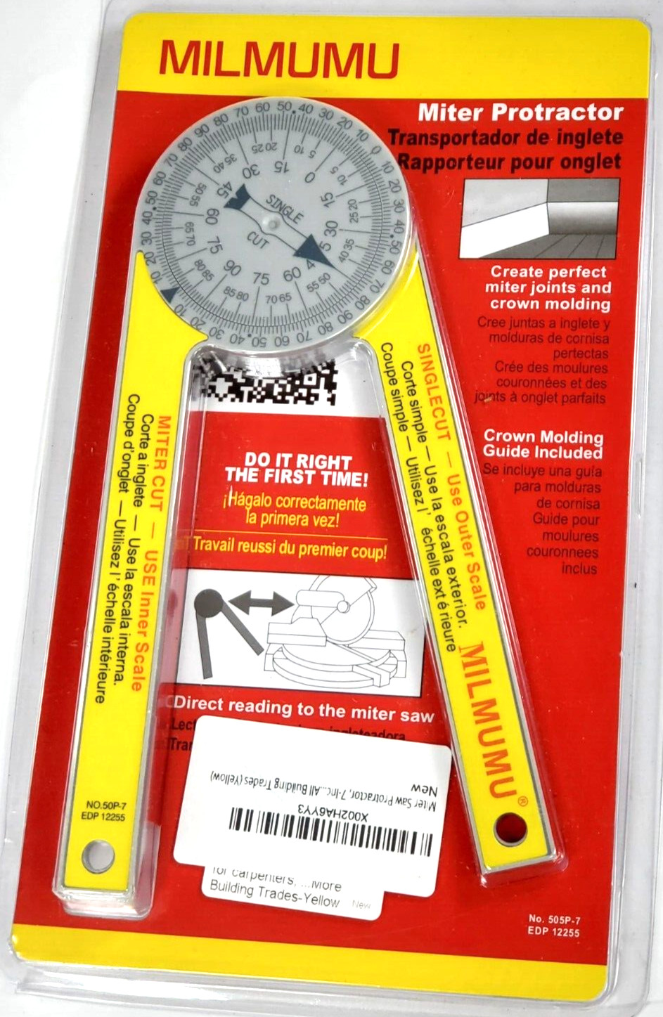 MILMUMU Miter Protractor 7" Miter Saw Protractor w/Crown Molding Guide - YELLOW