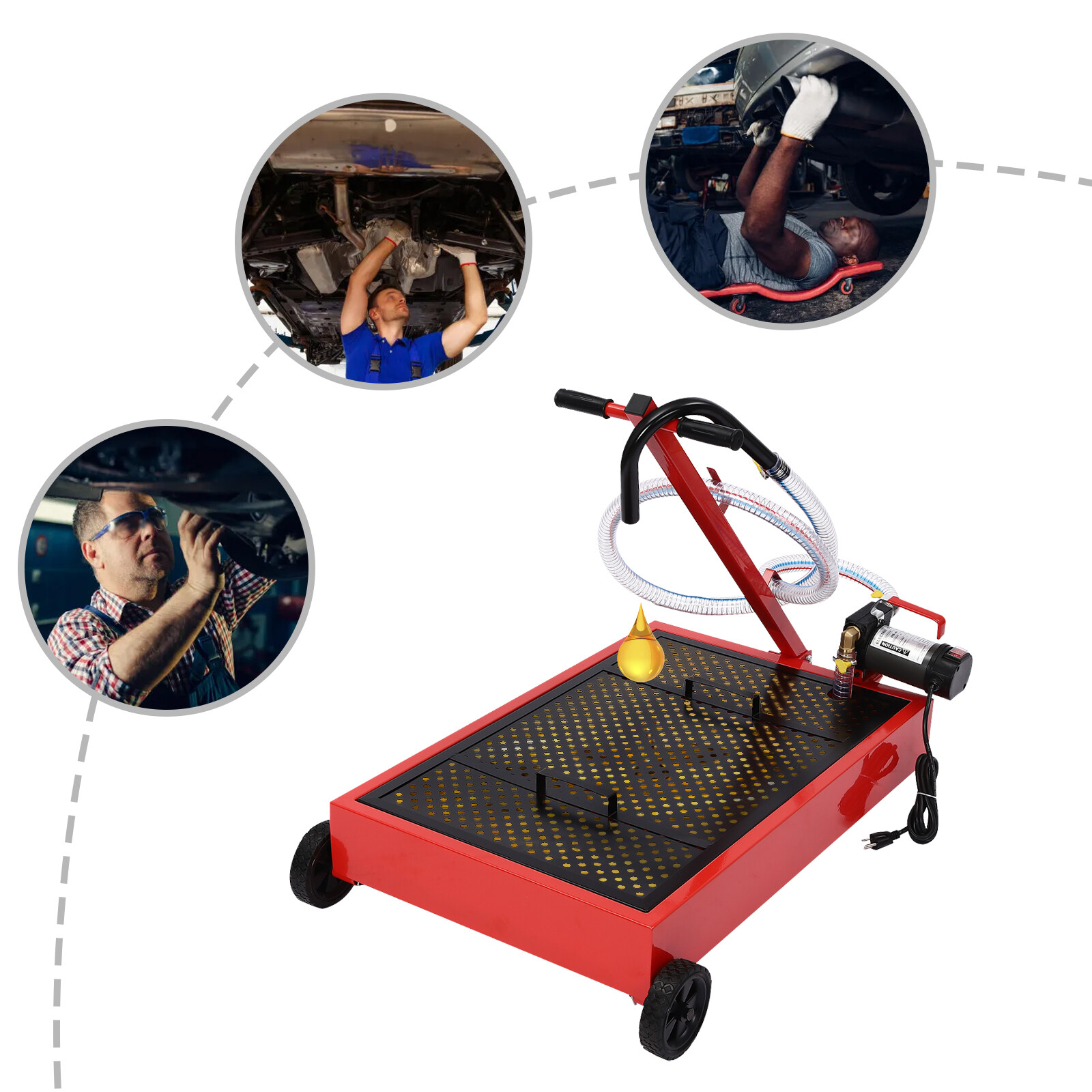 17Gallon Portable Oil Drain with Pump Truck Oil Drain Low Profile Oil Change Pan