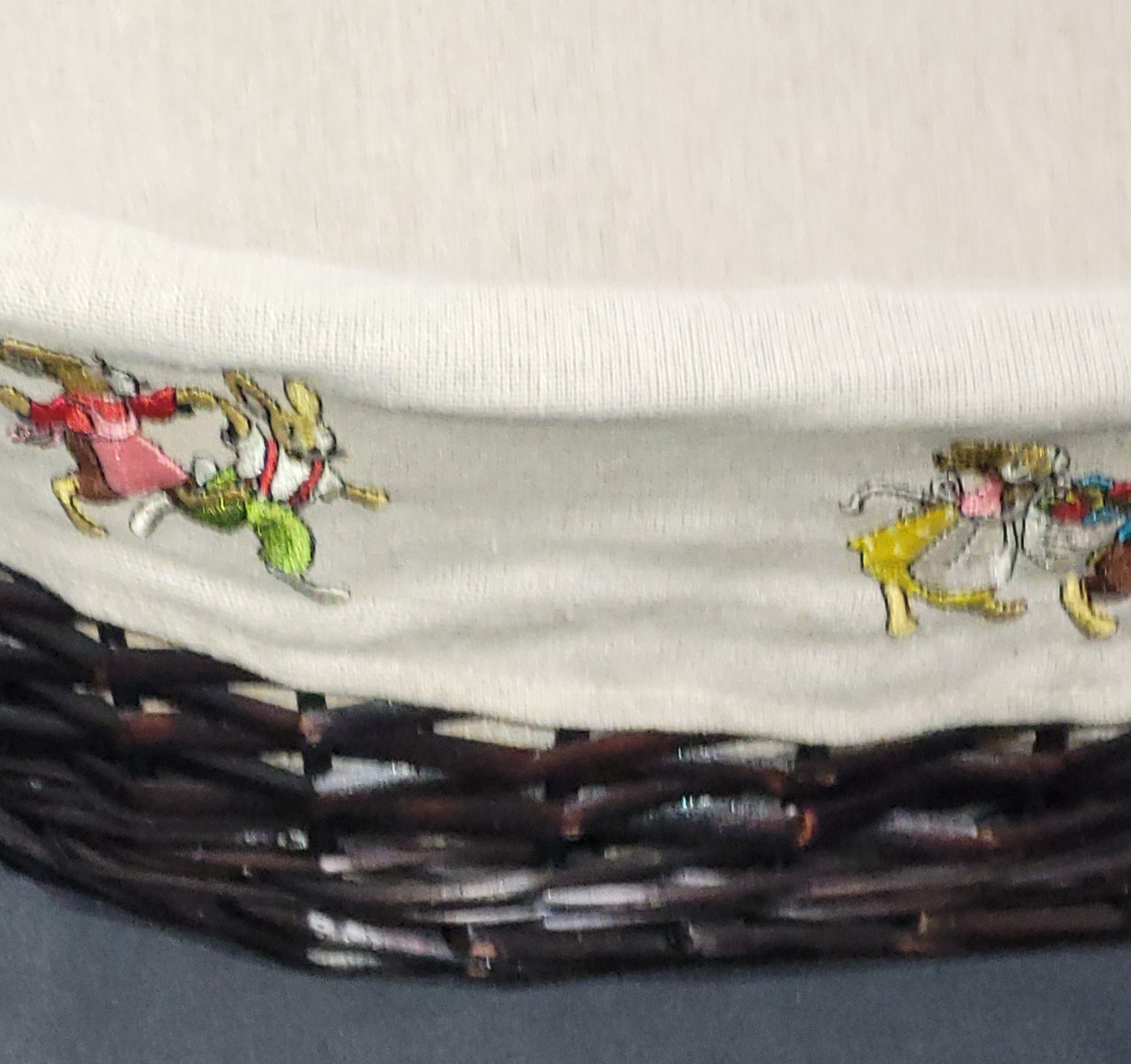 Lined Woven Easter Basket With Bunny Floral Embroidery