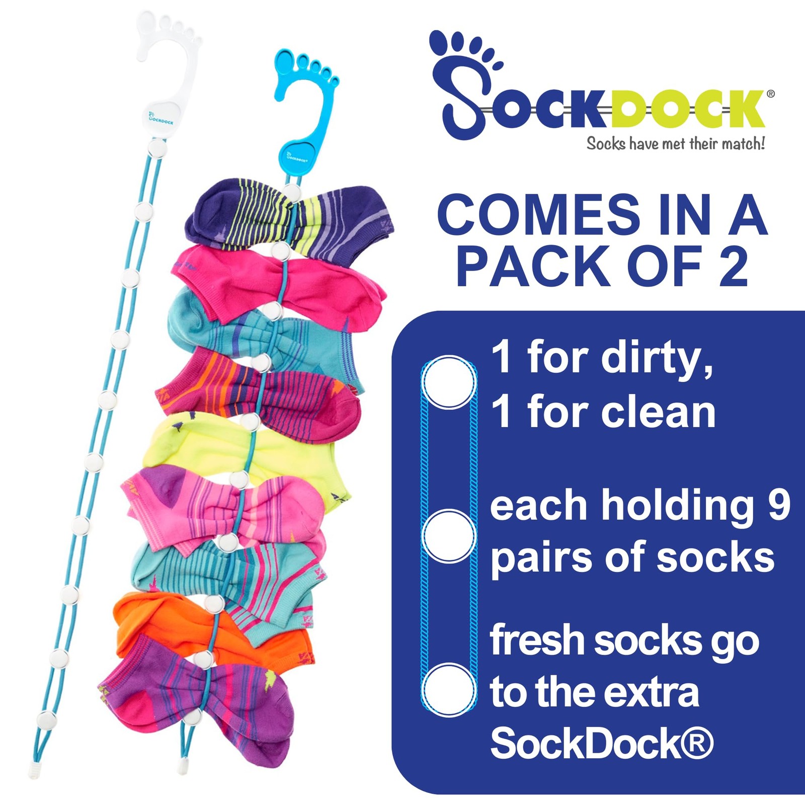 Sock Laundry Solution for Washing Drying & Storing Socks in Pairs Clip & Hold...
