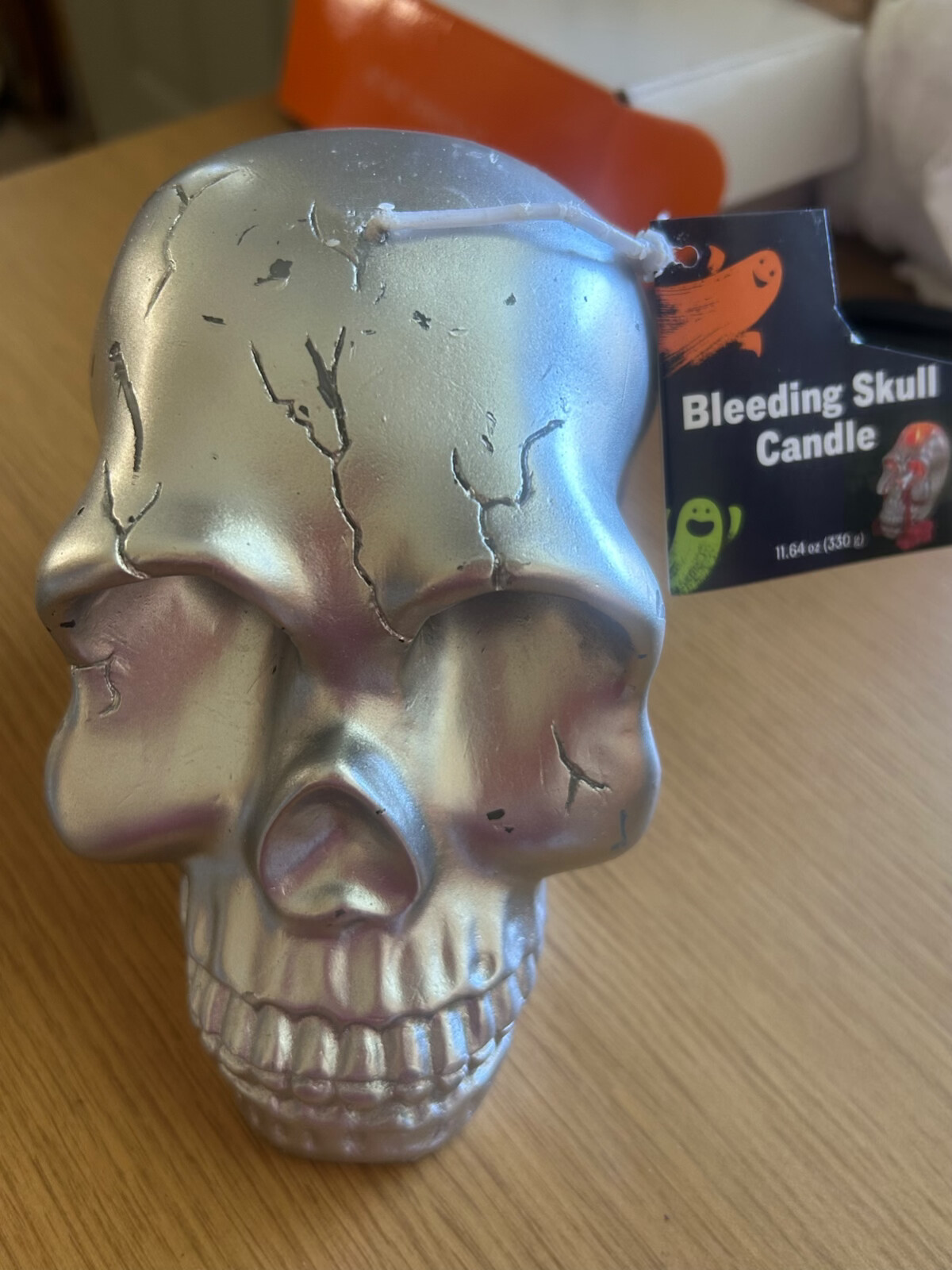 Bleeding Cracked Skull Candle 4" x 6", New, Silver