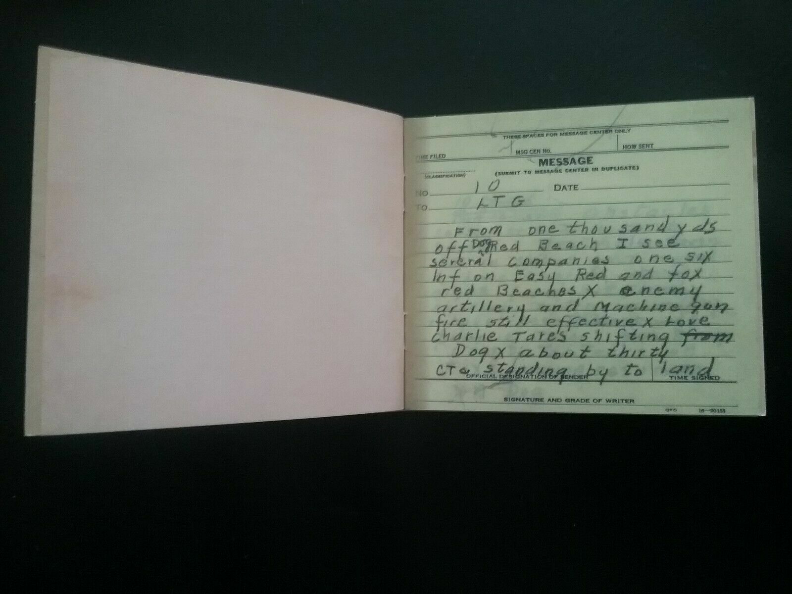 WW2 D-DAY U.S. ARMY MESSAGE BOOK , M-105-A SIGNAL CORPS U.S. ARMY *Reproduction*