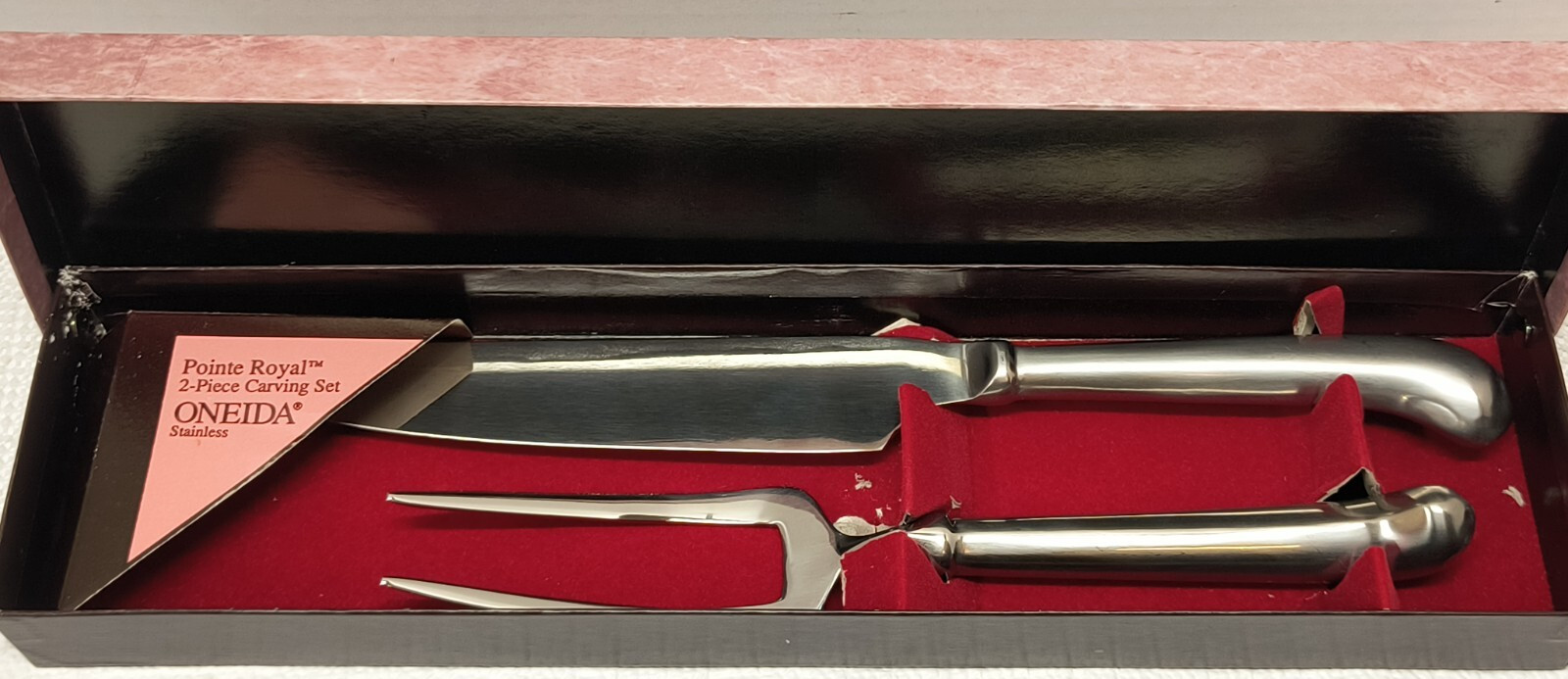 VINTAGE Oneida Pointe Royal 2 piece carving set in  box Stainless  Korea