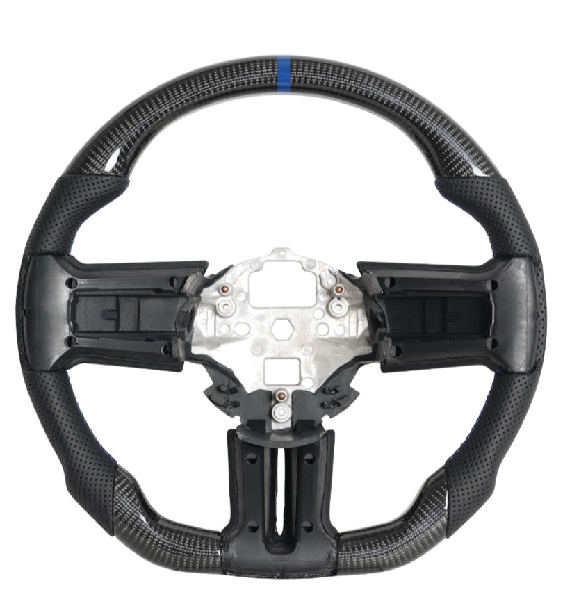 Fit Ford Mustang Real Carbon Fiber Sport Steering Wheel 2010-2014 Blue Line